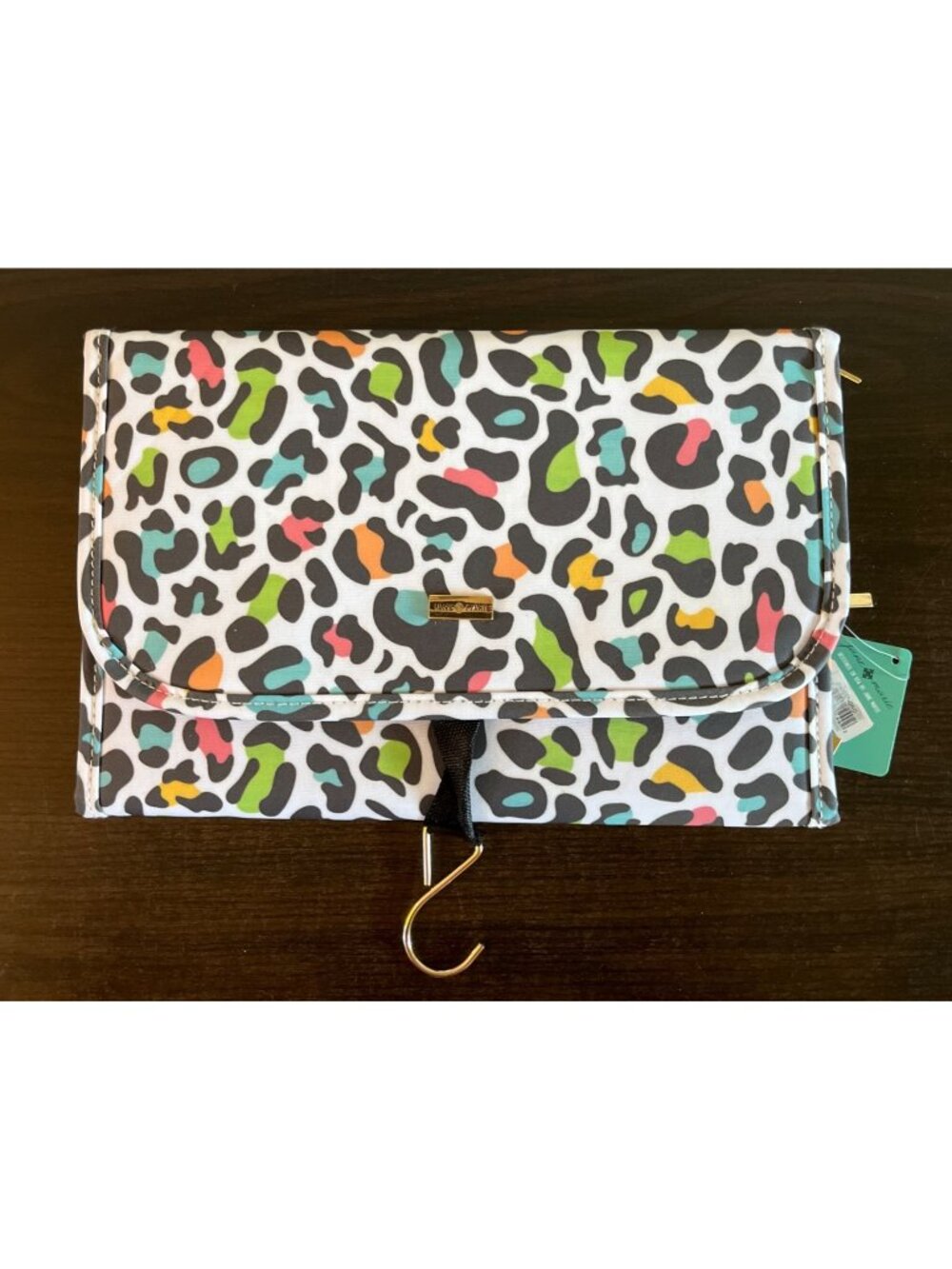 NWT Jane Marie Hanging Travel Jewelry Organizer Bag White Leopard Print